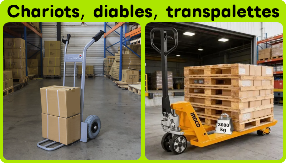 Chariots, diables et transpalettes
